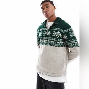 New Polo Ralph Lauren MD Snowflake Brushed Fleece Pullover fair Isle geometric